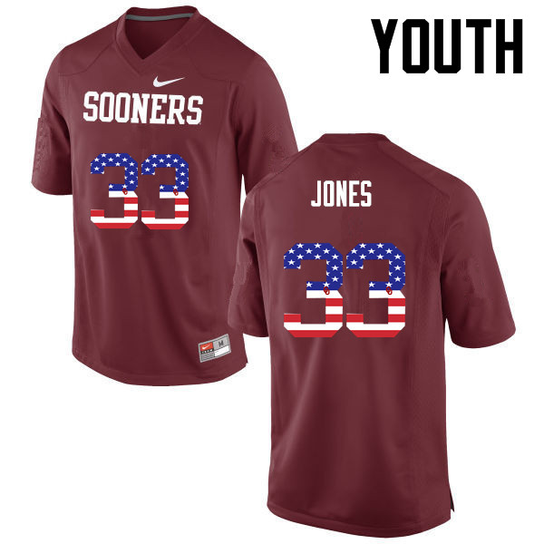 Youth Oklahoma Sooners #33 Ryan Jones College Football USA Flag Fashion Jerseys-Crimson - Click Image to Close